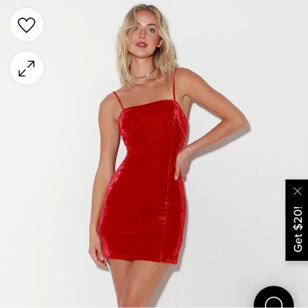 Lush Crushed Velvet Bright Red Christmas Holiday Dress Bodycon Medium Mini EUC